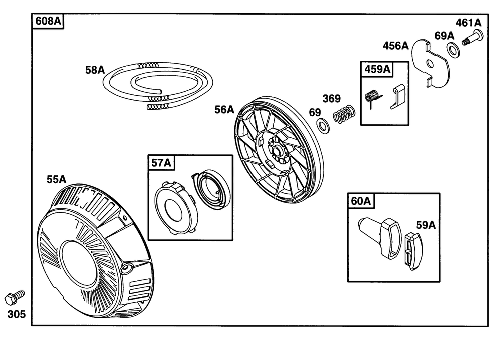 Rewind Starter Assembly 2 Diagram and Parts List for 290777-0033-XX  Briggs and Stratton Engine